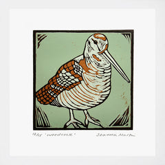 Lino Print - Woodcock White Frame