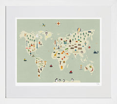 World Map White Frame