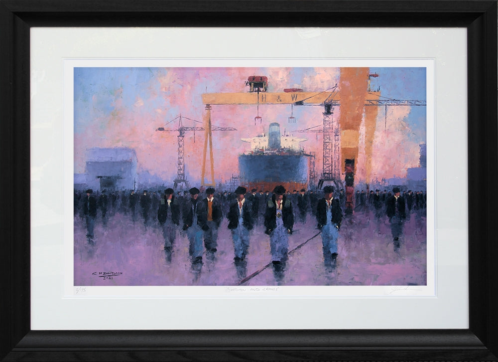 Print - Yardmen And Cranes-89 x 55-Chunky Black Frame