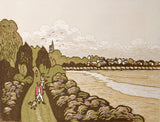 Linocut Print - Walking The Dog Keel Point, 2014 - Limited Edition