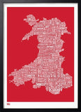 Map - Wales In Red Frame Black