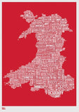 Map - Wales In Red Unframed