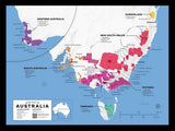Australia Wine Map Black Frame