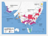 Australia Wine Map White Frame