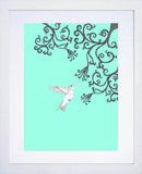 Hummingbird In Blue White Frame