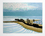 Linocut Print - Co Down Kite Flying In Newcastle 2009 Unframed