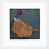 Lino Print - Pheasant White Frame
