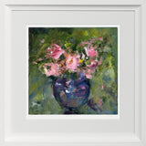 Print - Roses In Blue Bowl Chunky White Frame