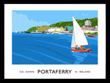 Co Down - Portaferry With White Sails -40 x 30-Black Box Frame (No Mount)