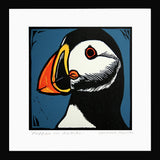 Lino Print - Puffin On Rathlin Black Frame