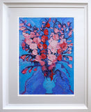 Print - Red And Pink Gladioli In Blue Vase Chunky White Frame