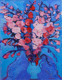 Print - Red And Pink Gladioli In Blue Vase