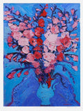 Print - Red And Pink Gladioli In Blue Vase Unframed