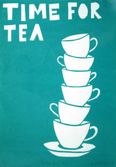Screen Print - Time For Tea In Turquoise