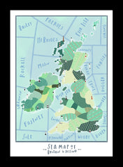 Places - Sea Map of Britain and Ireland - Black Frame