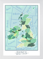 Places - Sea Map of Britain and Ireland - White Frame