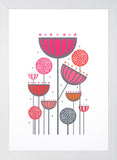 Seedheads and Alliums Pink and Orange White Frame