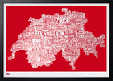 Map - Switzerland in Red - Black Box Frame