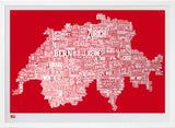 Map - Switzerland in Red - White Box Frame