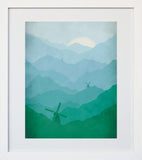 Windmills in Blue White Frame